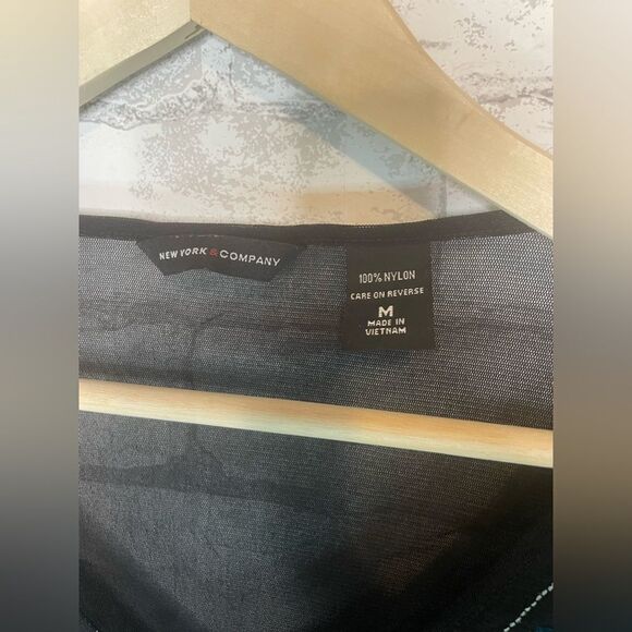 New York & Company Black Mesh Turquoise VTG Y2K Blouse - Picture 6 of 7